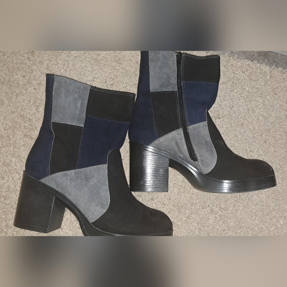 Ladies MIA TANNERN BOOTS Patchwork Faux SUEDE Zip Side Retro Style 9 - Picture 2 of 11